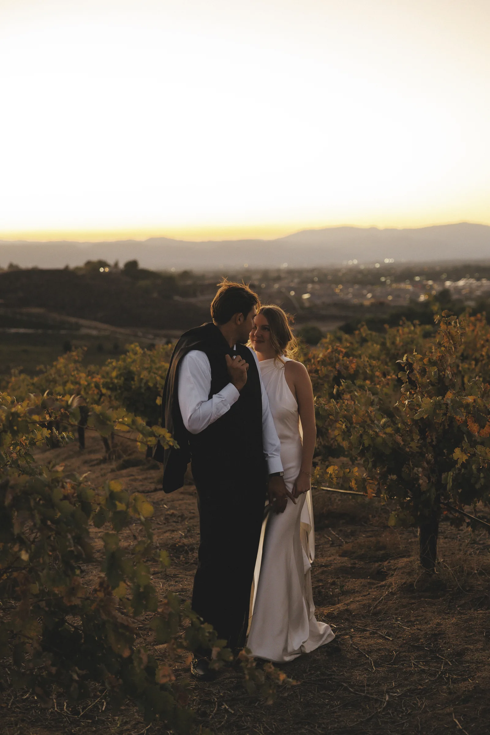 Wedding portrait at golden hour
